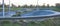 Empty skatepark in Poland, after sunset. Concrete bowls at playground