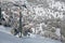 Empty ski lifts on a snowy mountain in winter. Troodos ski resort Cyprus Europe