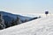 Empty slopes at Stowe Ski Resort in Vermont, view to the Mansfield mountain slopes