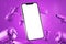 empty smart phone isolated screen display mockup on floating purple 3d podium composition concept render ramadan kareem eid