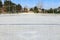 Empty snowy soccerball field