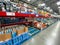 Empty soap display shelves at a Sams Club grocery store due to the people panicing and hoarding paper and food products