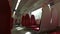 Almost empty South Western Railway train interior with the red seats and dirty windows