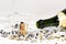 Empty Sparkling Wine Bottle Overturned Glass