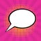 Empty speech bubble with pink  sunburst and yellow halftone background for pop art comic vector illustration