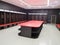 empty sports locker room furniture brown cabinets red table