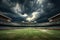 empty sports stadium with dramatic clouds above