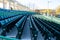 Empty stadium seating in large amphitheater