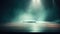 Empty stage with a spotlight with fog clouds, photorealistic, amber green light