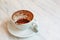 empty stained coffee cup on marble table