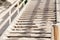 Empty staircase wooden stairs goes to sand sea in lacanau beach ocean