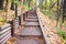 Empty stairway with wooden rails in autumn forest