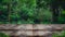 Empty step grunge wood table top with blur tree in tropical fore