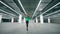 Empty storage unit with a female violinist playing the instrument