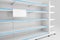 Empty store shelves, food racks. A sheet of paper attached to a shelf. Place for text. 3d illustration