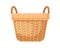 Empty straw wicker basket with handles. Woven braided basketwork without lid. Realistic wickerwork for home interior