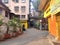 Empty street in bandra mumbai with shops closed and buildings