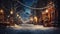 Empty street decorated for Christmas. Winter wonderland. AI generated image