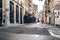 Empty street at sunset time in SoHo district in Manhattan, New York.