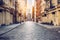 Empty street at sunset time in SoHo district in Manhattan, New York.