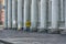 Empty streets and food delivery couriers in the city center during quarantine due to the coronavirus epidemic