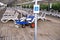 Empty  stretchers on the beach in the summer resort