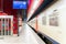 Empty subway station with speeding train, Brussels Belgium