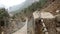 Empty suspension footbridge in Himalaya Mountains Nepal