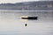 Empty swimming platform without bathers on a calm lake at dawn, without people, in the daytime