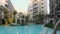 Empty swimming pool and landscape design in the condominium recreation area