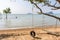 Empty swing & hanging tyre on beach during covid-19 lockdown, Thailand