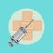 Empty syringe with crossed plaster flat vector icon