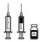 Empty syringe for injection, syringe with vaccine, vial of medicine. Vector illustration