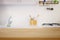 empty table and defocused modern kitchen background