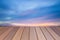 Empty table top wooden with sunset background