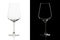 Empty tall wine glasses on black and white background