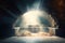 Empty tomb of Jesus Christ with light Born to Die. Generative AI