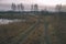 empty tractor road in the countryside in autumn. gravel surface