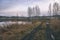 empty tractor road in the countryside in autumn. gravel surface