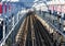 Empty train tracks across the Williamsburg Bridge from Brooklyn to Manhattan in New York City NYC