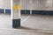 Empty underground parking interior, round column