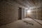 Empty unfurnished basement room with minimal preparatory repairs. interior with white brick walls