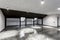 Empty unfurnished loft mansard room interior with wooden columns and wet concrete floor on roof level in black and whote style