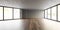 empty unfurnished loft room with big windows and solid wood floor 3d render illustration