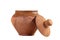 Empty unpainted clay pot on a white isolated background