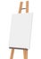 Empty vertical canvas on wooden easel, isolated on white background. Free, copy space for your picture. Artwork