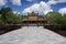 Empty view on the gate entrance in front of The Mieu Temple, Hue Imperial City, Central Vietnam.