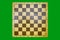 An empty vintage chessboard without retro pieces, isolated on a green chromakey