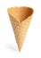 Empty wafer ice cream cone on white