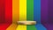 Empty wall studio room with gold podium Rainbow pride LGBT flag backgroud, Vector illustration Graphic design sign mockup backdrop